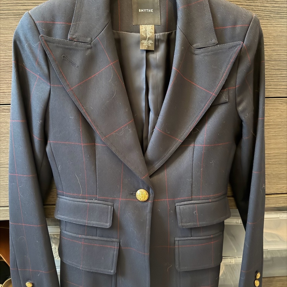 Smythe Navy Blazer with Red Check Pattern